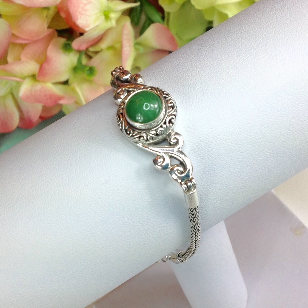 Burmese Green Jade Sterling Silver Bracelet